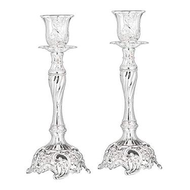 Imagem de Castiçais de Metal Castiçais Castiçais Decorativos para Pilares, Casamentos, Aniversários, Presentes de Inau, Prata 3x3x7inch, Tamanho real