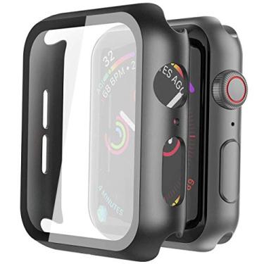 Imagem de Misxi Pacote com 2 capas rígidas de policarbonato com protetor de tela de vidro temperado compatível com Apple Watch SE 3 (2025) SE 2 SE Series 6 Series 5 Series 4 44 mm, preta