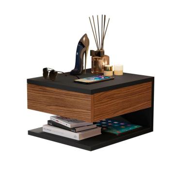 Imagem de Mesa de Cabeceira Suspenso 1 Gaveta Decor Preto/Feijó - Mania de Móveis