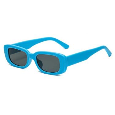 Imagem de Óculos de sol elegantes femininos homem rosa pequeno retângulo colorido óculos de sol moldura quadrada uv400 óculos, azul preto, como imagem