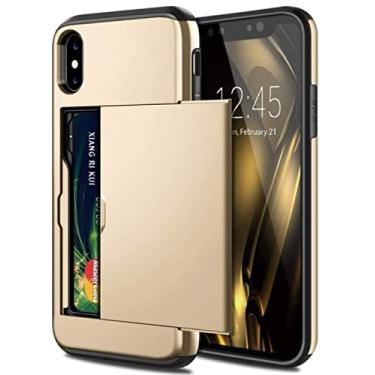 Imagem de Capa de telefone comercial para iPhone 13 Pro Max X XS XR 11 12 Capa para cartão de carteira de armadura deslizante para iPhone 7 8 Plus 6 6s 5 5S SE, ouro, para iPhone 5 5S