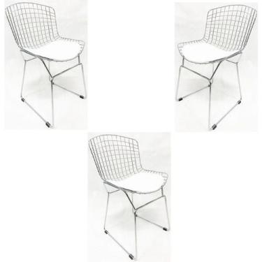 Imagem de Kit 3 Cadeiras Bertoia Cromada Assento Branco - Poltronas Do Sul