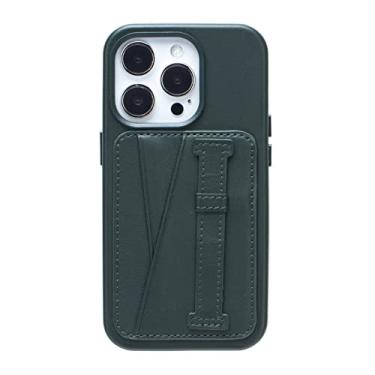 Imagem de zhouye Capa de couro para iPhone 14/14 Pro/14 Plus/14 Pro Max, capa traseira fina, suporte para pulseira com slot para cartão anti-queda proteção à prova de choque capa interna de TPU, verde, 14 pro 6,1 polegadas