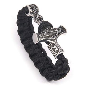 Imagem de Gungneer Viking Mjolnir Thor Hammer Pulseira de aço inoxidável com trançado escandinavo masculina proteção nórdica joia
