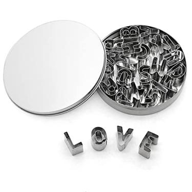 Imagem de Cortador de biscoito redondo de aço inoxidável MELOP 12 peças, conjunto de cortador de biscoito de rosquinha de rosquinha redondo e redondo, moldes de assar, 26 Alphabets Bisuit Cutter