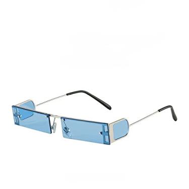 Imagem de Óculos de sol retangular pequeno feminino punk designer vintage quadrado preto óculos de sol armação pequena moda legal óculos femininos uv, azul prata, tamanho único