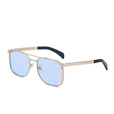 Imagem de Óculos de sol quadrados masculinos de luxo designer masculino vintage óculos de sol de condução sombras uv400 óculos de metal, azul dourado, tamanho único