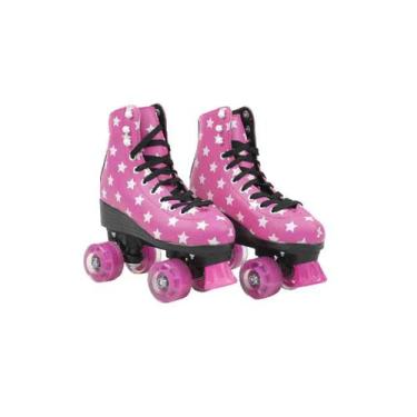 Imagem de Patins Infantil 4 Rodas Com Led Feminino Quad Roller E Skate Rosa 37-3