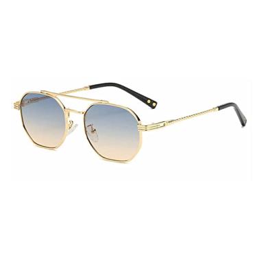 Imagem de Óculos de Sol Redondos Masculino Feminino Armação de Metal Retro Óculos de Sol Vintage Gafa Oculos De Sol Óculos UV400,C02 Azul Amarelo,Tamanho único
