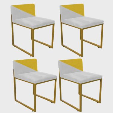 Imagem de Kit 04 Cadeira Office Lee Duo Sala de Jantar Industrial Ferro Dourado Sintético Branco e Amarelo - Ahazzo Móveis