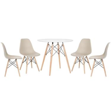 Imagem de Mesa Redonda Eames 80 Cm Branco + 4 Cadeiras Eiffel Dsw Nude