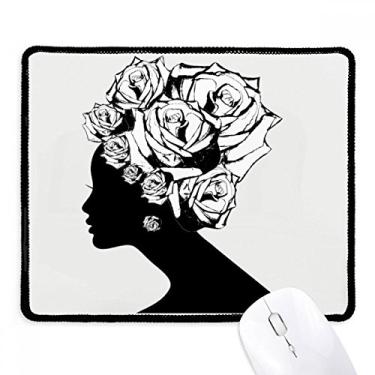 Imagem de Mousepad feminino rosa preto branco flor planta mouse pad borda costurada tapete de borracha para jogos