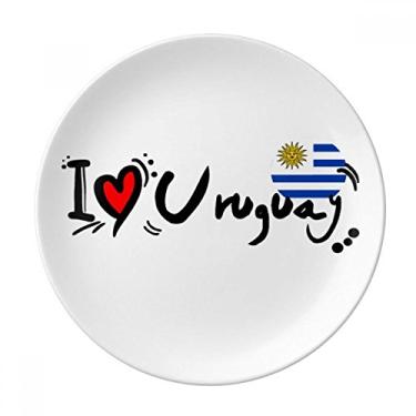 Imagem de I Love Uruguai Palavra Bandeira Love Coração Ilustração Prato de Sobremesa Decorativo Porcelana 20,32 cm Jantar Casa
