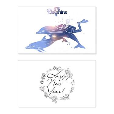 Imagem de Swim With Dolphins Illustrate New Year Festival Cartão de felicitações Bless Message Present