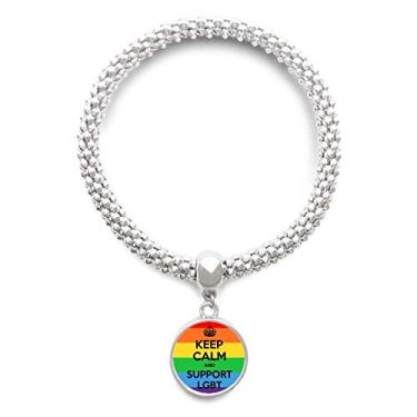 Imagem de DIYthinker Pulseira com pingente de prata LGBT com bandeira bissexual, gay, lésbica, transgênero, bracelete ajustável