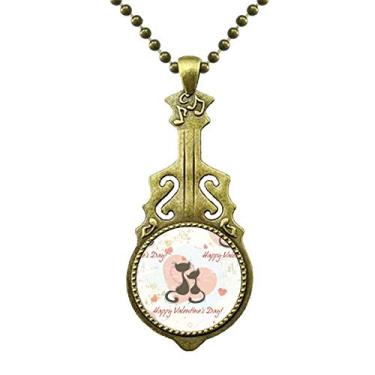 Imagem de DIYthinker Colar de Gatos Negros Feliz Dia dos Namorados Joia de Violão Pingente Música