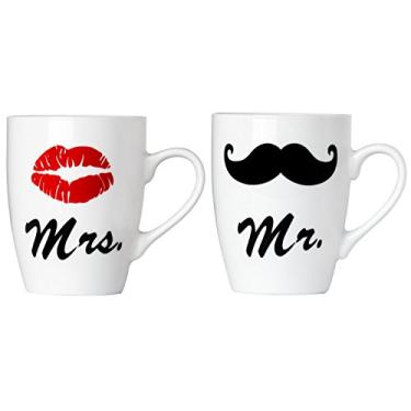 Imagem de Conjunto de 2 canecas de café ou chá "Mr. and Mrs" – Conjunto de canecas para presente – para casamento e outros casais apaixonados