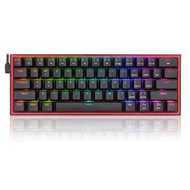 Imagem de Redragon Teclado para jogos K617 Fizz 60% RGB com fio, 61 teclas, teclado mecânico compacto com teclas pretas, interruptor vermelho linear