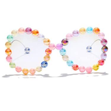 Imagem de Óculos femininos vintage com armação de pérolas, pernas onduladas, óculos de sol Cateye, armações de pérolas arco-íris, lentes claras, óculos femininos, C3, tamanho único