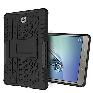 Imagem de Estojo de Capa Tampa da tabuleta para Samsung Galaxy Tab S2 8 polegadas / T710 Textura de pneu à prova de choque TPU + PC. Caso protetor com suporte de alça dobrável Capa protetora (Color : Black)