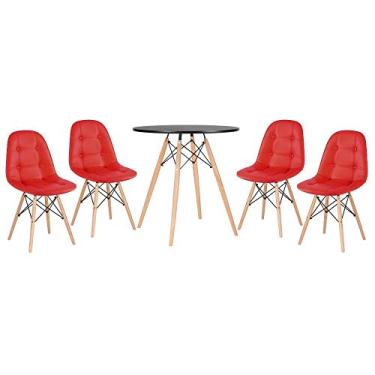 Imagem de Loft7, Kit Mesa Eames 70 cm + 4 cadeiras Eames Botonê Mesa preto com cadeiras vermelho