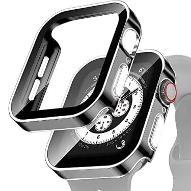 Imagem de SERDAS Capa + vidro para Apple Watch Serie 8 45mm 41mm 44mm 40mm Protetor de tela à prova d'água Acessórios Edge Bumper iWatch 5 SE 6 7 Capa (Cor: Preto Prata, Tamanho: 45mm Série 7 8)