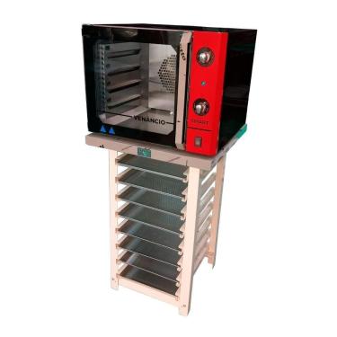 Imagem de KIT - Forno Turbo Convector Smart Basic. Preto e Vermelho FCSB4E 220v + Bancada Mes-004 + 8 Assadeiras - Venâncio