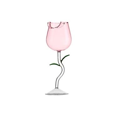Imagem de JUOPZKENN Taças de vinho com flor de rosa, taças de coquetel de vidro, taças de vinho tinto, taças de champanhe, taças de vinho tinto transparentes para festa, jantar, casamento,(150ml Rosa)