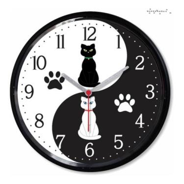 Imagem de Relogio Parede Yin Yang Gato Pet Shop Decorativo Cozinha Presente - Re