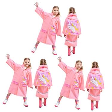 Imagem de SOIMISS 3 Pecas poncho macacão menina ternos para crianças capa de chuva eva desenhos animados roupa de chuva prática ao ar livre filho cinto de corpo inteiro alunos rosa