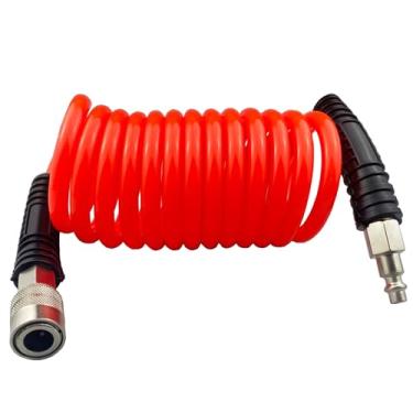 Imagem de Darnassus Mangueira de ar de recuo de poliuretano, mangueira de compressor de ar com conexões giratórias de 0,6 cm, para uso industrial, doméstico, garagem, estação (3 m, vermelho)