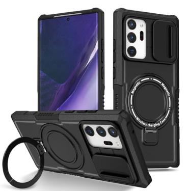 Imagem de Yarxiawin Capa magnética para Samsung Galaxy Note 20 Ultra com suporte preto para carregador sem fio, capa para celular Samsung Note 20 Ultra com protetor de lente de câmera à prova de choque (preto)