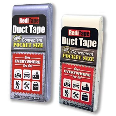 Imagem de RediTape Fita de duto de bolso 2 unidades | 4,5 cm x 5 metros por pacote plano, Silver & White, 1.88" wide x 5 yards long x 0.55" thick