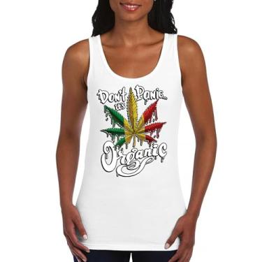 Imagem de Camiseta regata feminina Don't Panic It's Organic 420 Weed Pot Leaf Smoking Marijuana Legalize Cannabis Stoner Pothead, Branco, P
