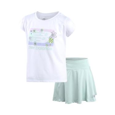 Imagem de New Balance Conjunto de saia esportiva para meninas - camiseta Hi-Lo e saia de scooter - conjunto de saia de tênis de desempenho (7-12), Cinza de argila branca, 7-8