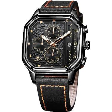 Imagem de OLEVS Relógios masculinos de quartzo, cronógrafo, de couro, moderno, à prova d'água, luminosos, casuais, quadrados, relógios de pulso, Preto-9950, relógio masculino preto, relógio de pulso preto