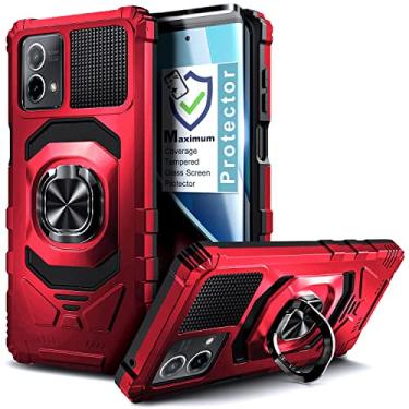 Imagem de WDHD Capa compatível com Motorola Moto G Stylus 5G (2023) com protetor de tela de vidro temperado (cobertura máxima), proteção total [grau militar], capa magnética com suporte de anel de carro (vermelha)