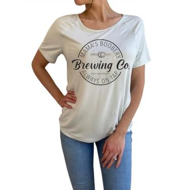 Imagem de Camiseta feminina para gestantes cores confortáveis para amamentação e amamentação camiseta Mama's Boobery Always On Tap Tops, Branco, P