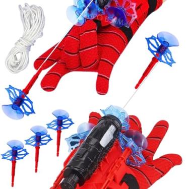 Imagem de Kit Arminha de Brinquedo Luva Aranha Lançador De Teia Spider + Linha Infantil Menino Presente Criança 5 Anos Cosplay Spider Fantasia Super Heroi lança dardos ventosa