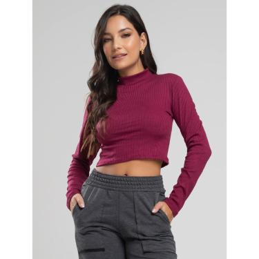 Imagem de Cropped Canelado Manga Longa Gola Alta Blusa Feminina-Feminino