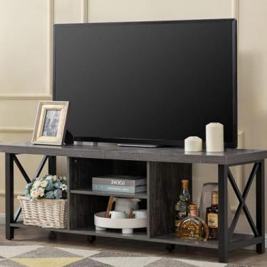 Imagem de GAZHOME Suporte de TV para TV de até 65 polegadas, armário de TV com armazenamento aberto, unidade de console de TV com prateleiras para sala de estar, sala de entretenimento, cinza