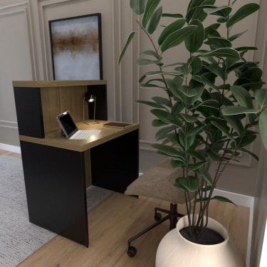 Imagem de Balcão de Atendimento para Recepção - Pequeno 80cm de Largura Preto/Carvalho Mel