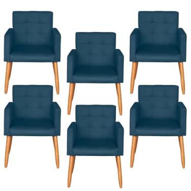 Imagem de MOBLAN DECOR Kit 6 Poltronas Decorativa para Sala de Estar Recepção Sala de Espera estofada pés palito madeira MOBLAN Decor (Azul Marinho)
