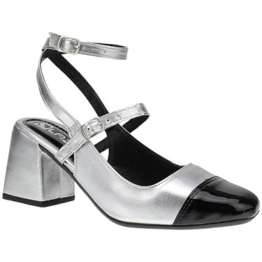 Imagem de Sapato Feminino Mule Salto Bloco Grosso Bico Quadrado (Prata, BR, Adulto, Numérico, 34)