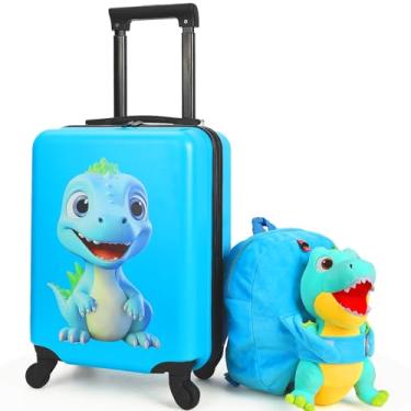 Imagem de Emissary Malas Infantis com Rodas para Meninos e Meninas, Conjunto de Bagagem Infantil com Rodas, Mala com Rodinhas para Meninos e Meninas, Dino, Azul