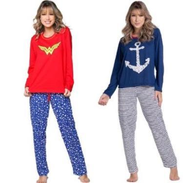 Imagem de KIT 5 Combo Pijamas Estampados Ancora Longo e Maravilha Longo Bella Fiore Inverno Linha Noite-Feminino