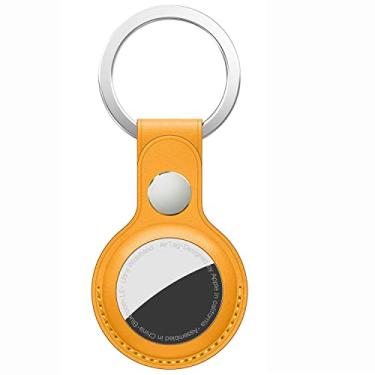 Imagem de DamonLight Capa de couro para AirTag Finder, capa protetora antiarranhões com chaveiro compatível com AirTags 2021 (amarelo)