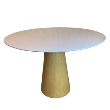 Imagem de Mesa Cone 90cm Base Madeira Natural Freijó Claro Tampo Branco