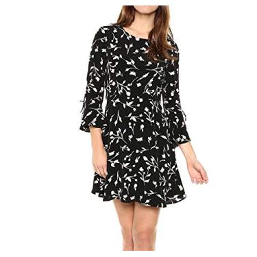 Imagem de Lucky Brand Vestido de manga sino em preto multi, Preto/Multi, 42