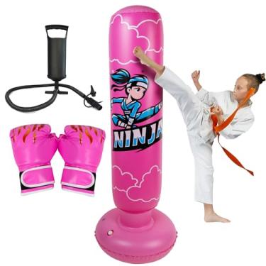 Imagem de Onirii Saco de pancadas inflável maior para crianças com luvas de boxe, saco de boxe Ninja alto 152 cm, presentes para meninos e meninas de 5 a 12 anos para Taekwondo, MMA e Karatê para prática